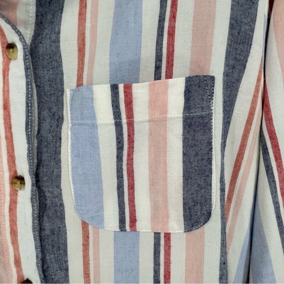 Anthropologie Maeve Chatham Pastel Striped Linen Blend Button Down Shirt   Sz XS - Picture 8 of 14
